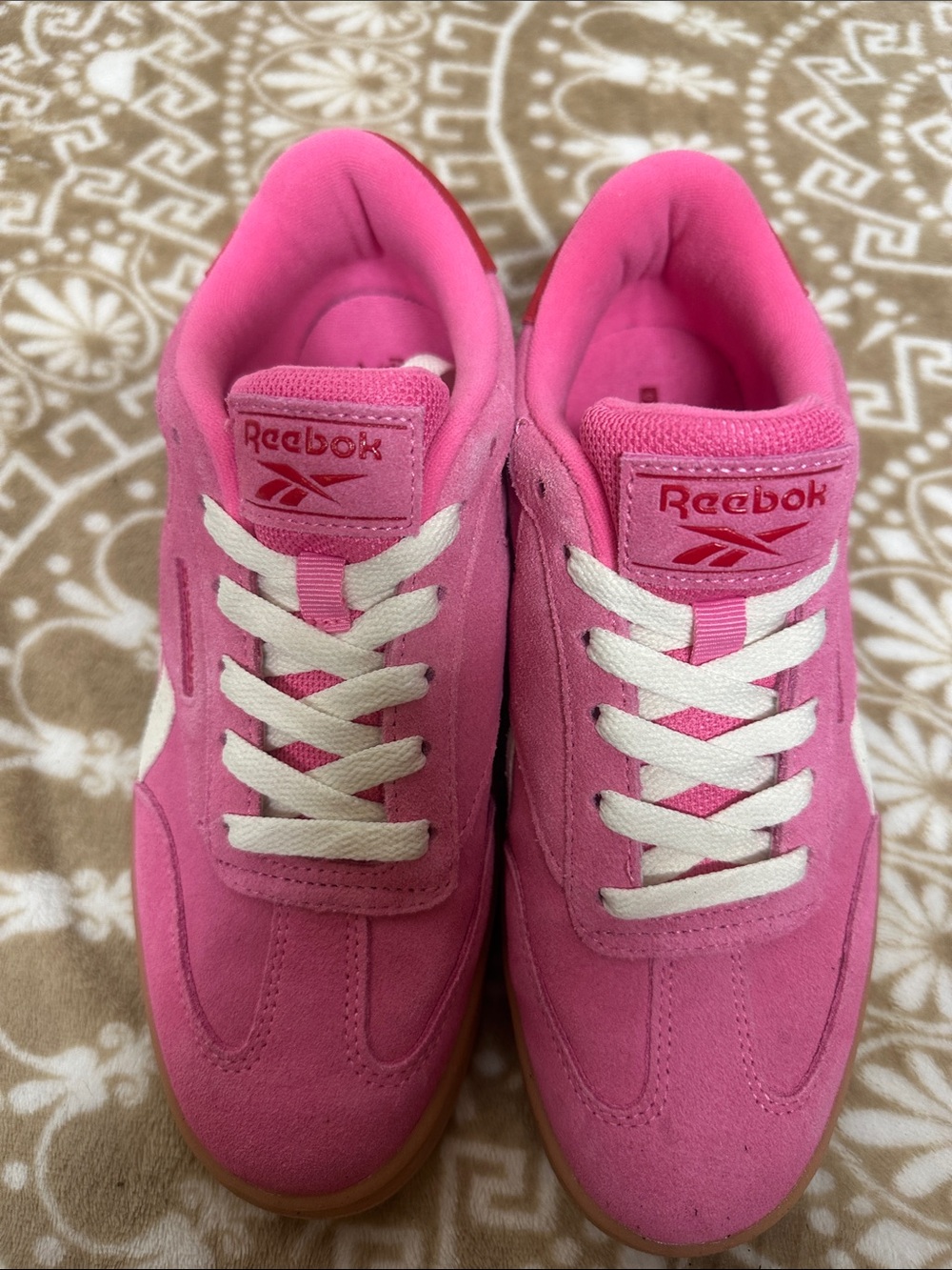Reebok Women's Hot Pink Suede Sneakers with White Laces